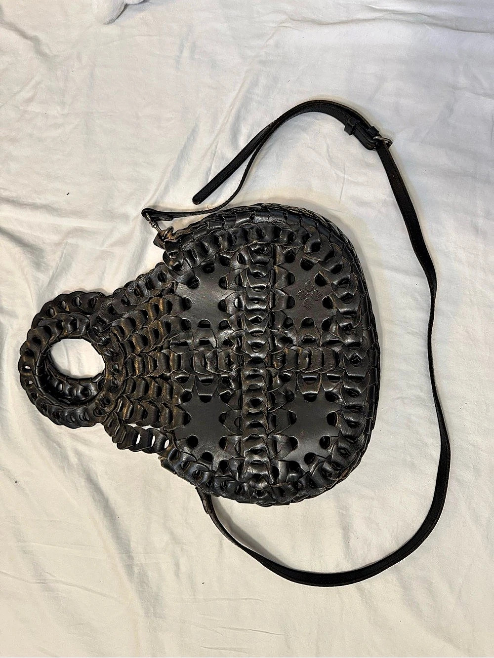 Patricia Nash Black Flapover Pisticci Chainlink Leather Crossbody Hand Bag SS16